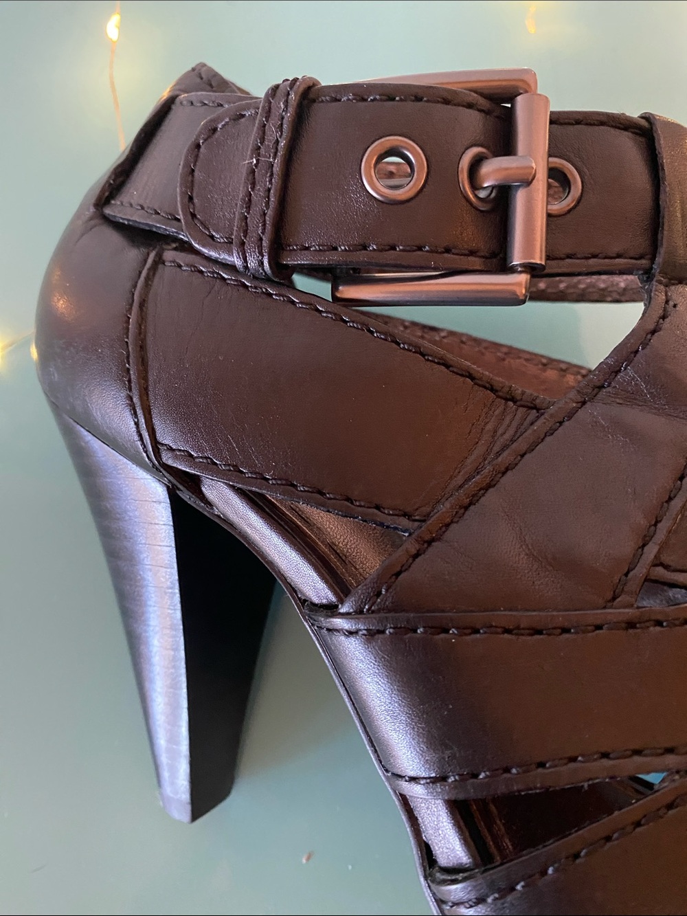 Coach Black Leather Strappy Peep-Toe Heels with Buckle - Picture 11 of 13